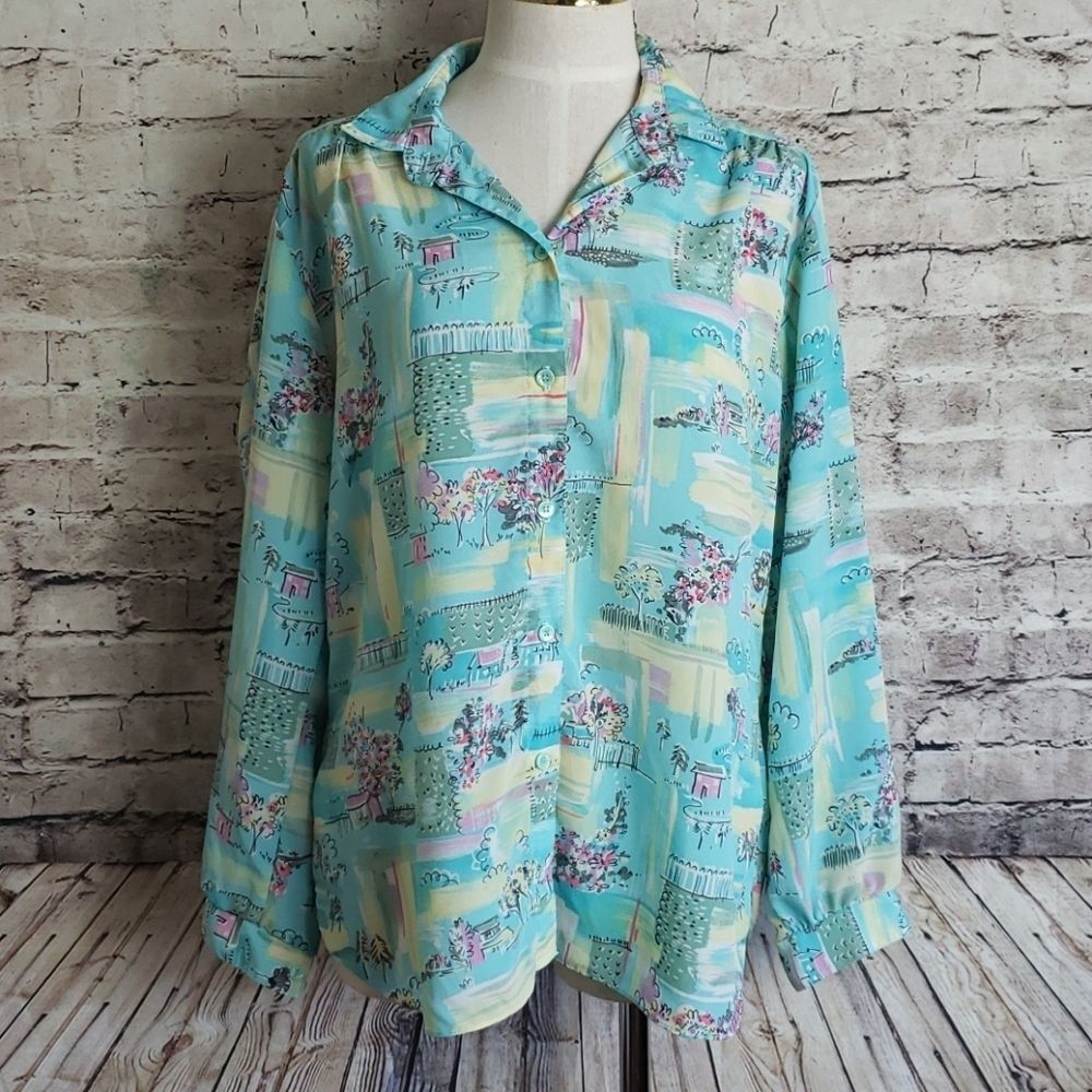 Vintage Button Up Roll Tab Blouse